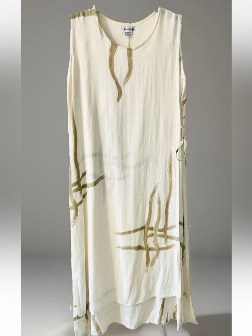 SALE! Batonga Summer Sleeveless Hawaiian Dress Beige/Tan Overlay Waist Ties XL